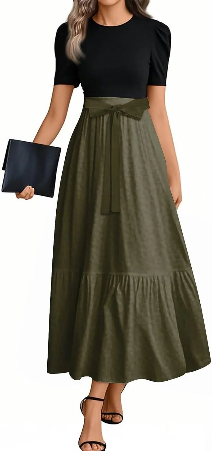2025 Beach Dresses, Maxi Solid Color Trendy Womens Jumpsuit Elegant Bow Crew Neck Rompers for Women