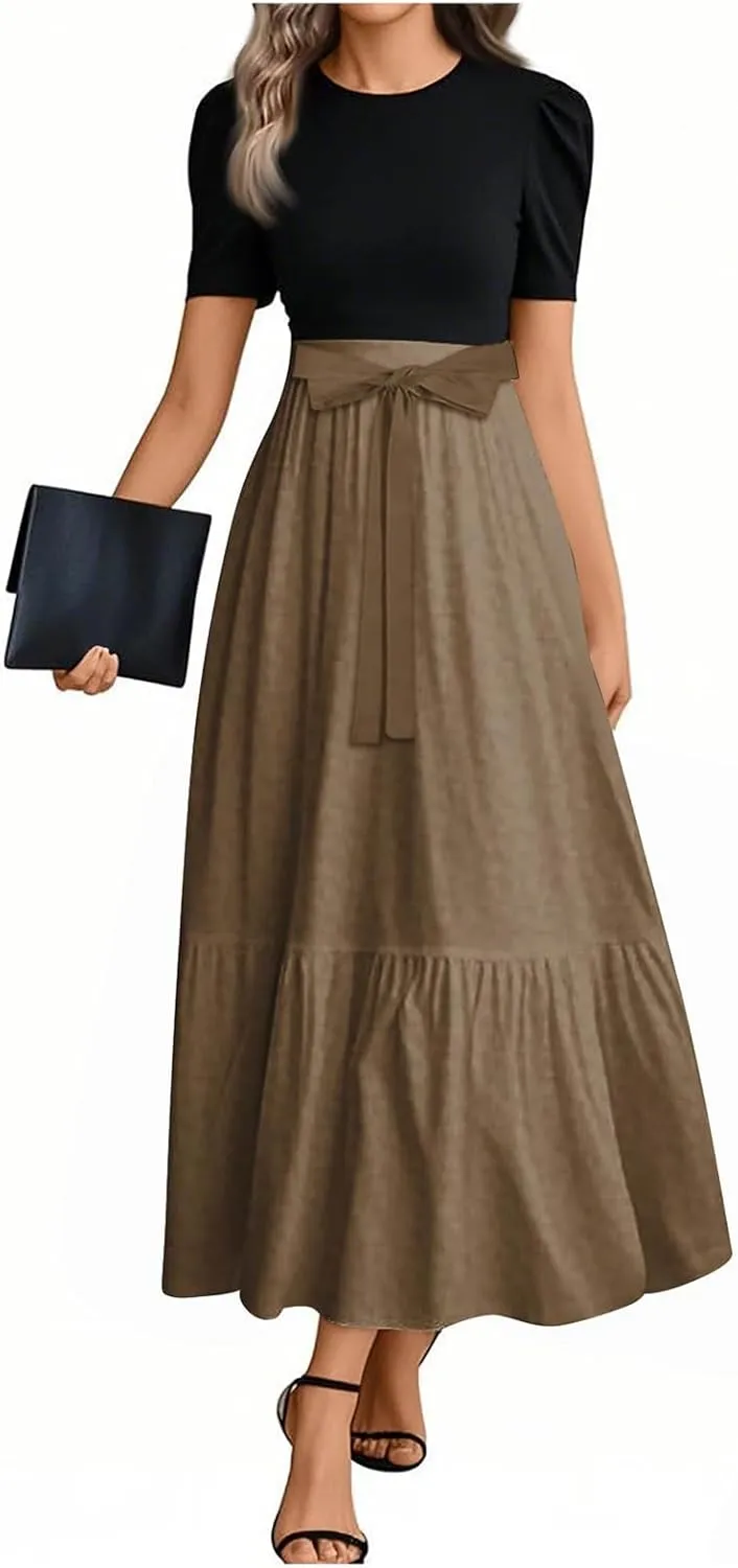 2025 Beach Dresses, Maxi Solid Color Trendy Womens Jumpsuit Elegant Bow Crew Neck Rompers for Women