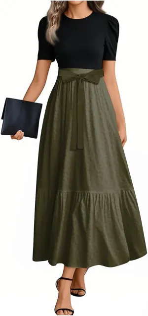 2025 Beach Dresses, Maxi Solid Color Trendy Womens Jumpsuit Elegant Bow Crew Neck Rompers for Women