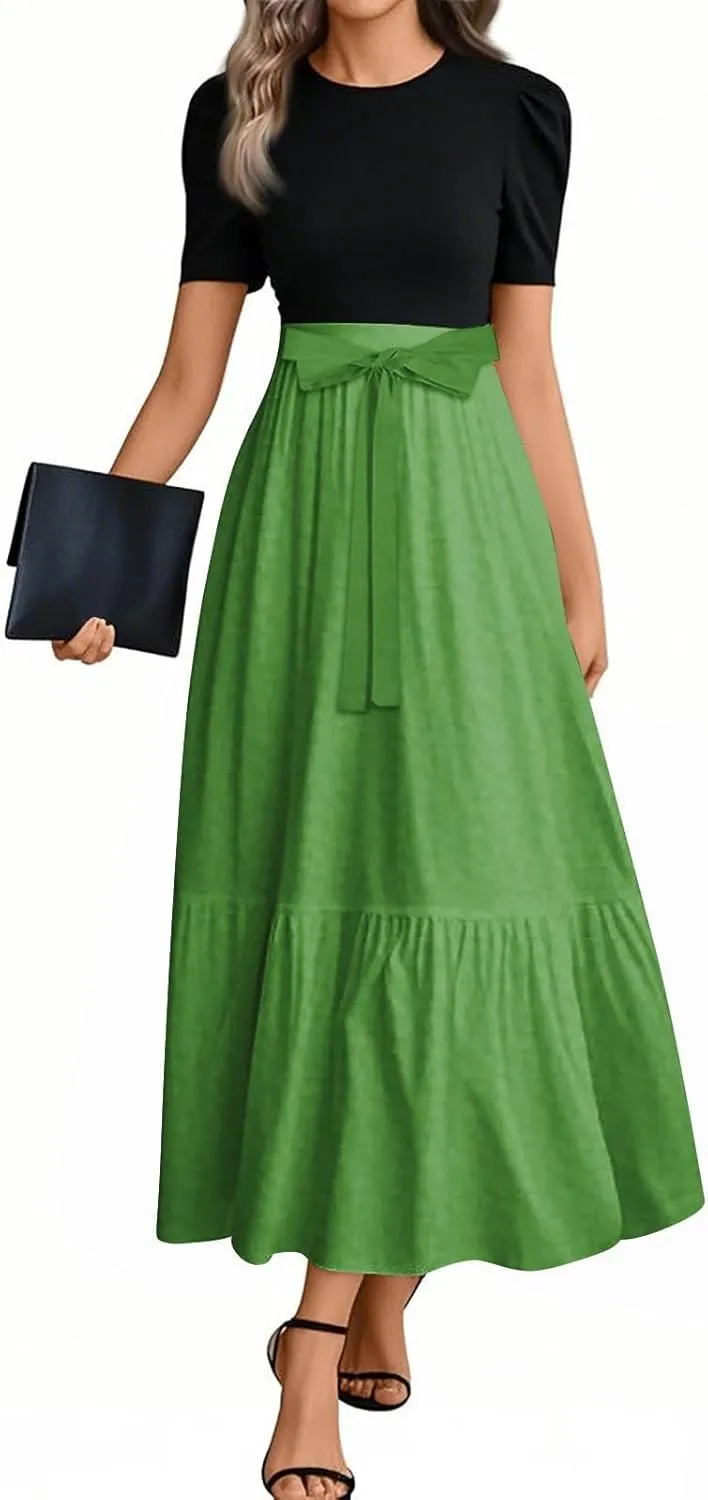 2025 Beach Dresses, Maxi Solid Color Trendy Womens Jumpsuit Elegant Bow Crew Neck Rompers for Women