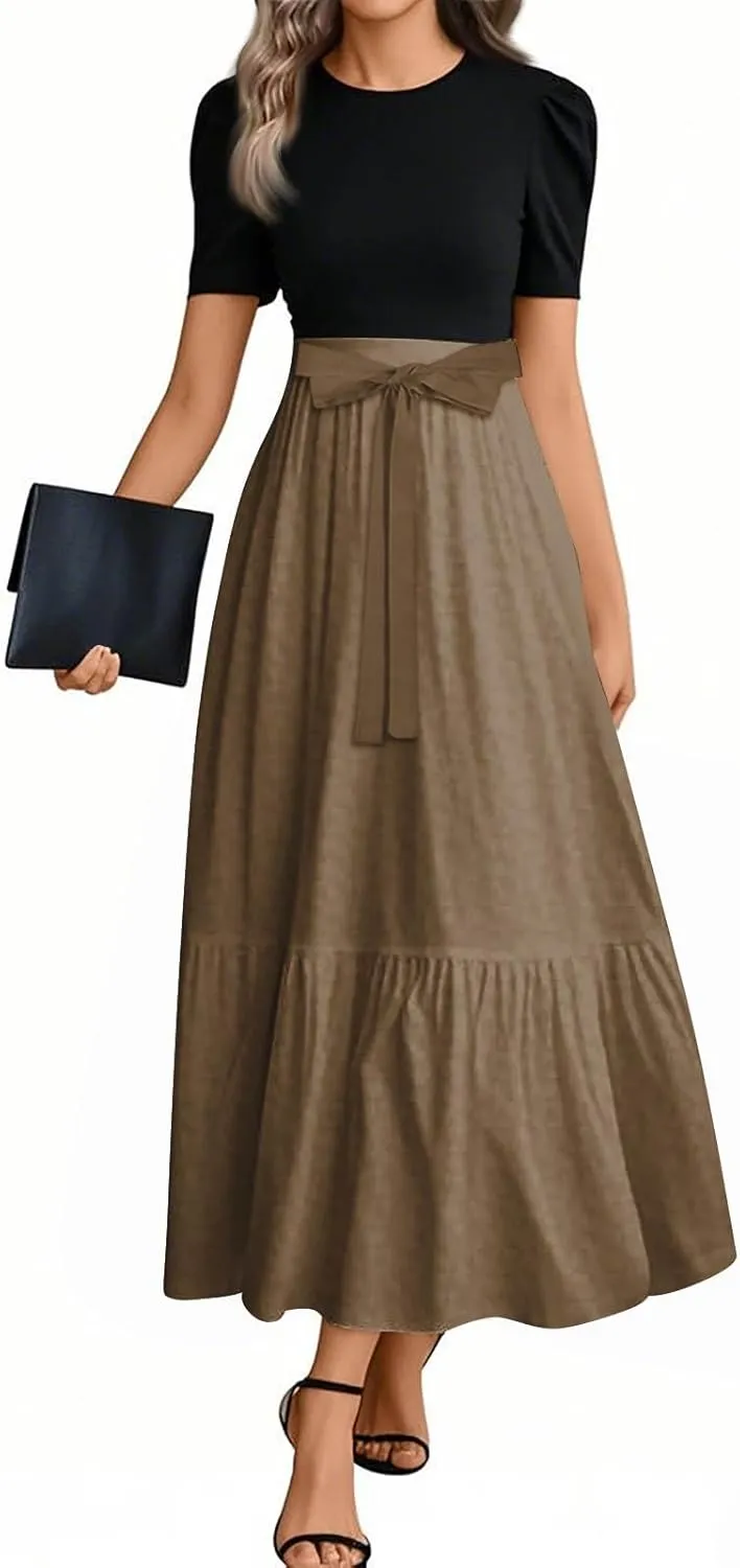 2025 Beach Dresses, Maxi Solid Color Trendy Womens Jumpsuit Elegant Bow Crew Neck Rompers for Women