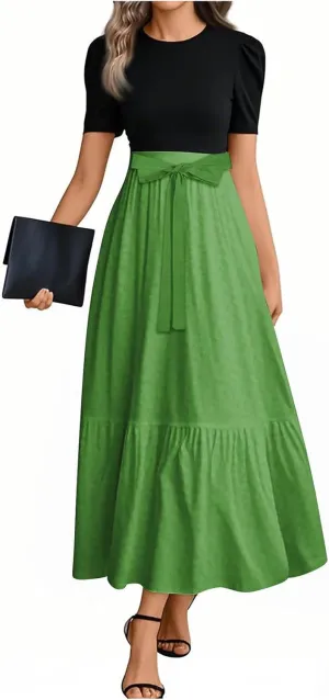 2025 Beach Dresses, Maxi Solid Color Trendy Womens Jumpsuit Elegant Bow Crew Neck Rompers for Women