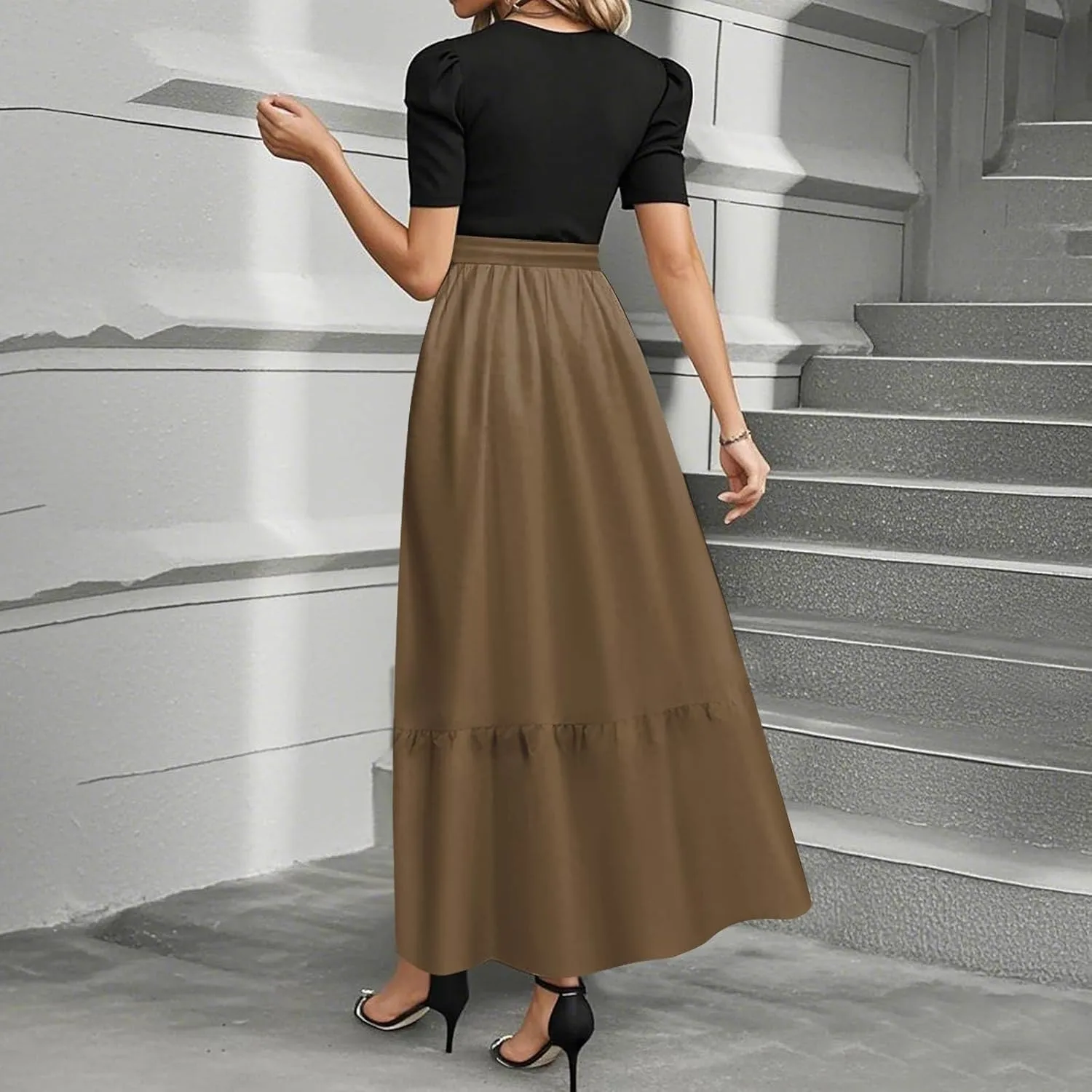 2025 Beach Dresses, Maxi Solid Color Trendy Womens Jumpsuit Elegant Bow Crew Neck Rompers for Women