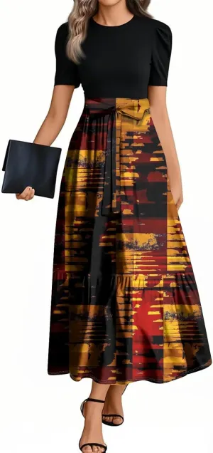 2025 Spring Dresses for Women, Beach Boho Maxi Womens Jumpsuit Print Bow High Waisted Rompers for Women