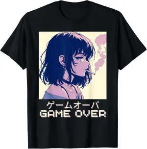 90s Japanese Sad Anime Girl Game Over Vaporwave Aesthetic T-Shirt