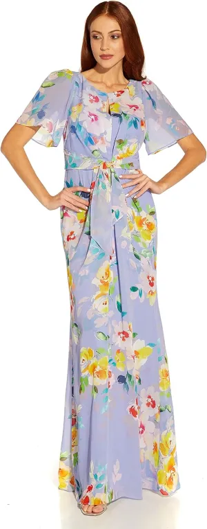 Adrianna Papell Women's Floral Chiffon Beaded Gown