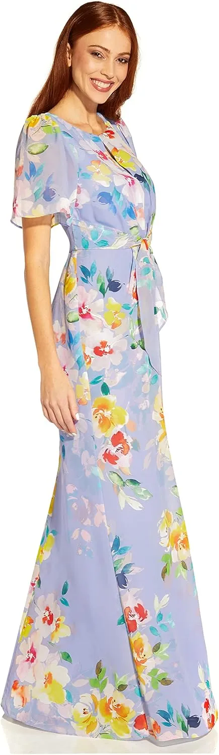Adrianna Papell Women's Floral Chiffon Beaded Gown