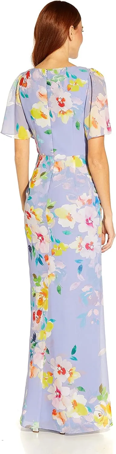 Adrianna Papell Women's Floral Chiffon Beaded Gown