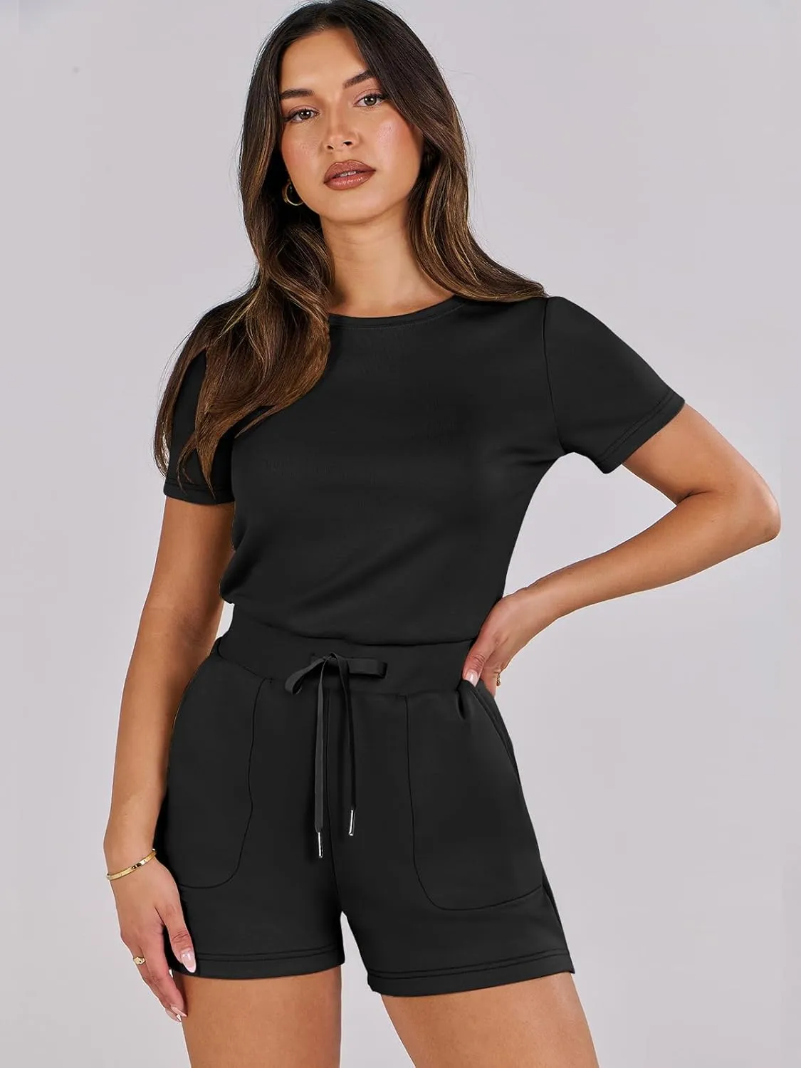 ANRABESS Romper for Women Short Sleeve Summer Tshirt One Piece Jumpsuit Beach Vacation Travel Outfits 2025 Dressy Clothes