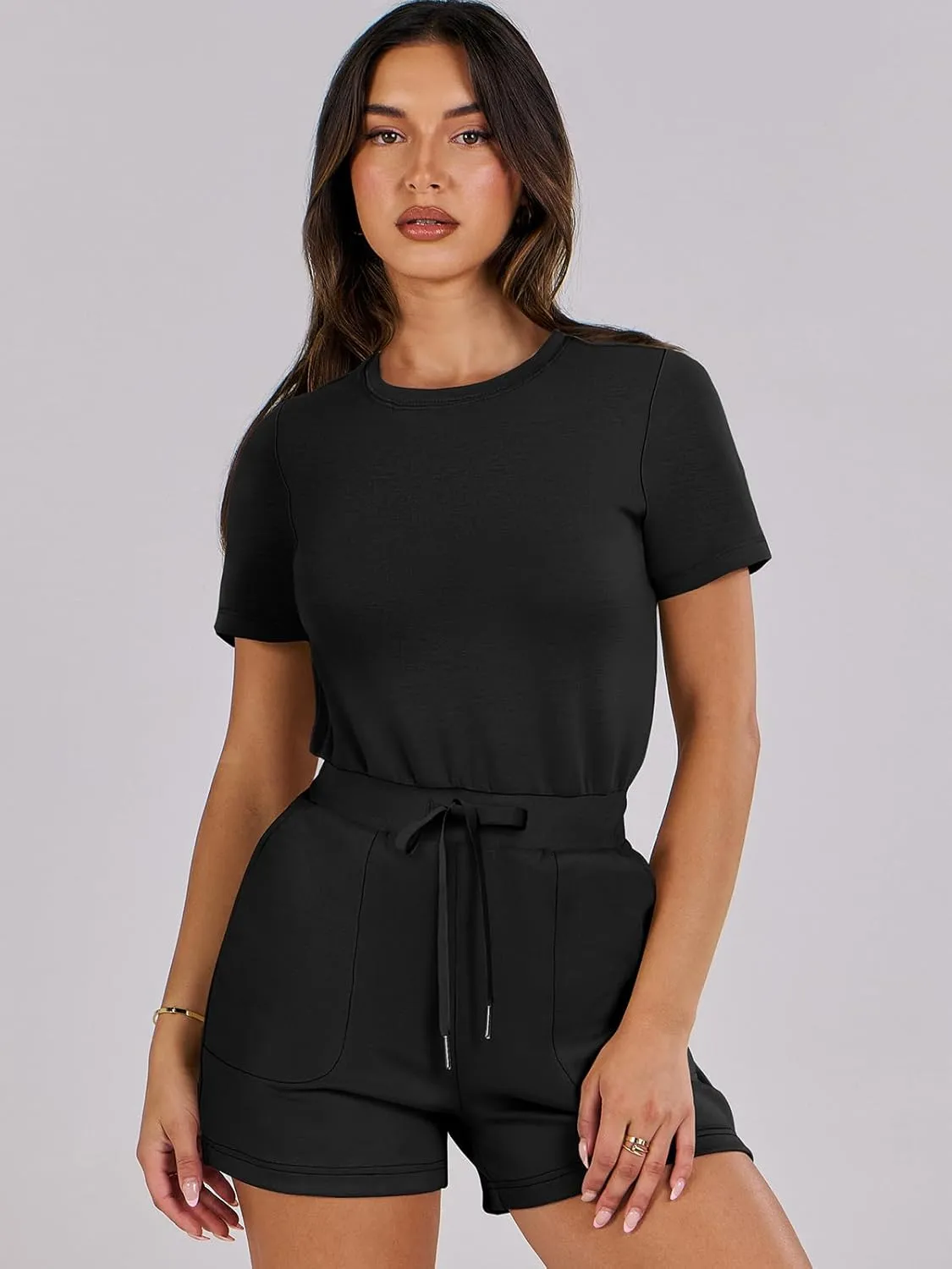 ANRABESS Romper for Women Short Sleeve Summer Tshirt One Piece Jumpsuit Beach Vacation Travel Outfits 2025 Dressy Clothes