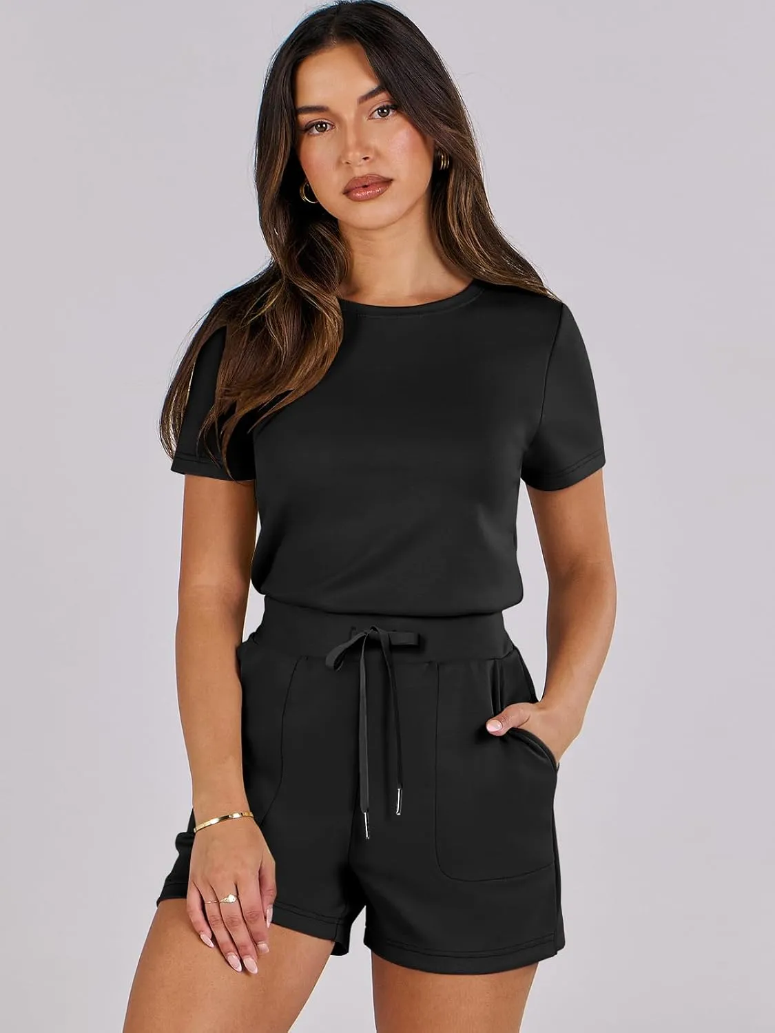 ANRABESS Romper for Women Short Sleeve Summer Tshirt One Piece Jumpsuit Beach Vacation Travel Outfits 2025 Dressy Clothes