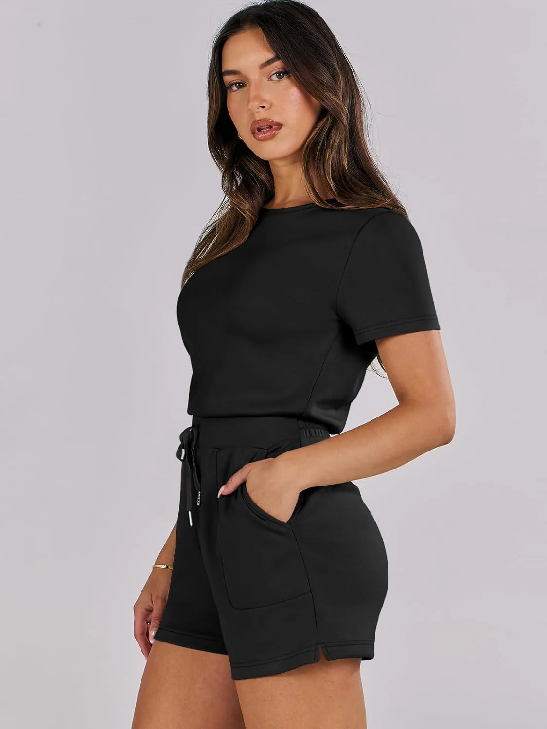ANRABESS Romper for Women Short Sleeve Summer Tshirt One Piece Jumpsuit Beach Vacation Travel Outfits 2025 Dressy Clothes