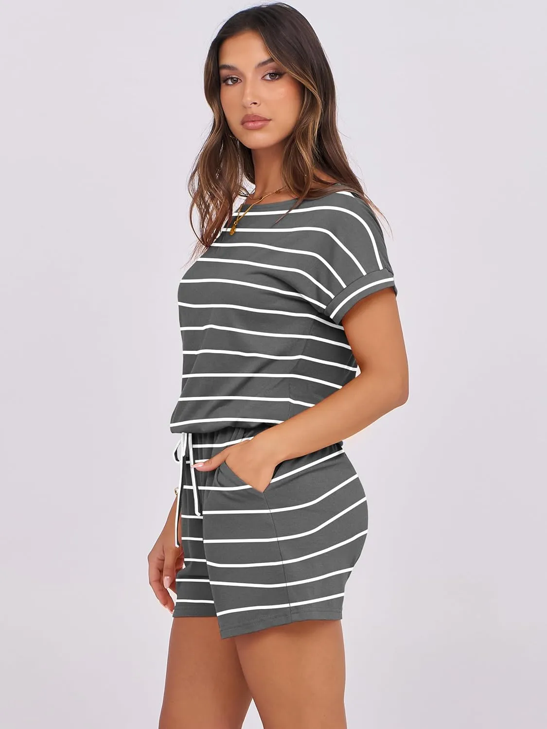 ANRABESS Rompers for Women Summer 2025 Casual Dressy One Piece Tshirt Short Pants Jumpsuit Beach Vacation Outfit Clothes