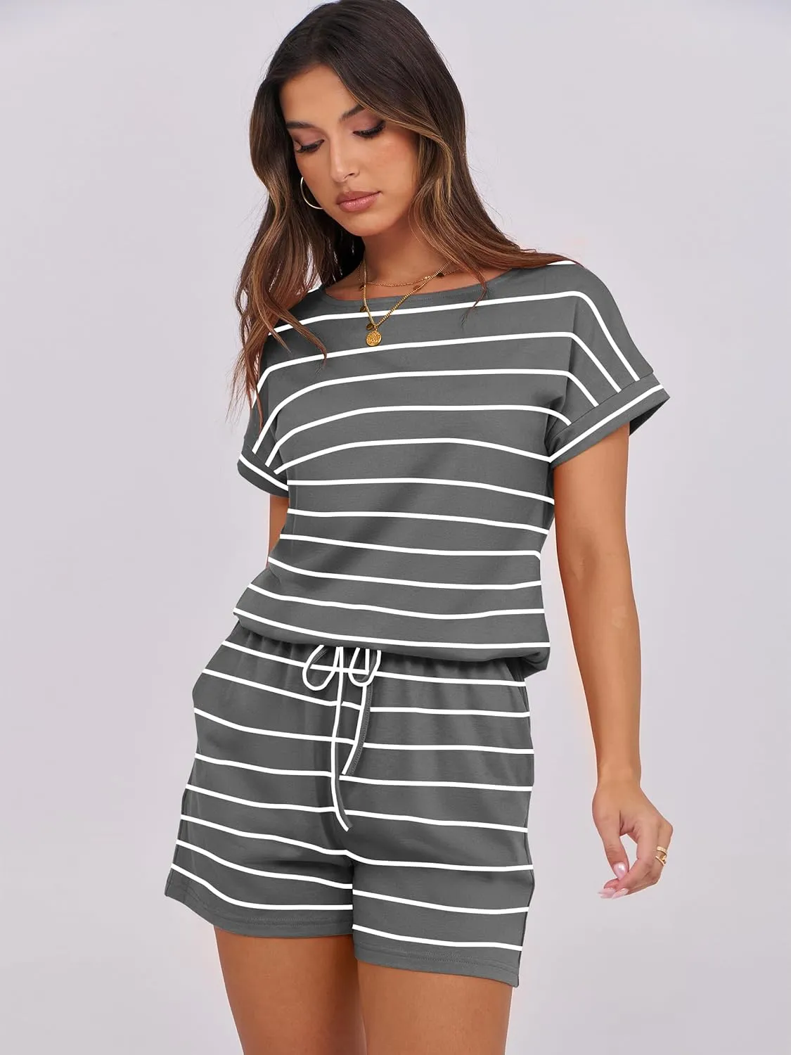 ANRABESS Rompers for Women Summer 2025 Casual Dressy One Piece Tshirt Short Pants Jumpsuit Beach Vacation Outfit Clothes