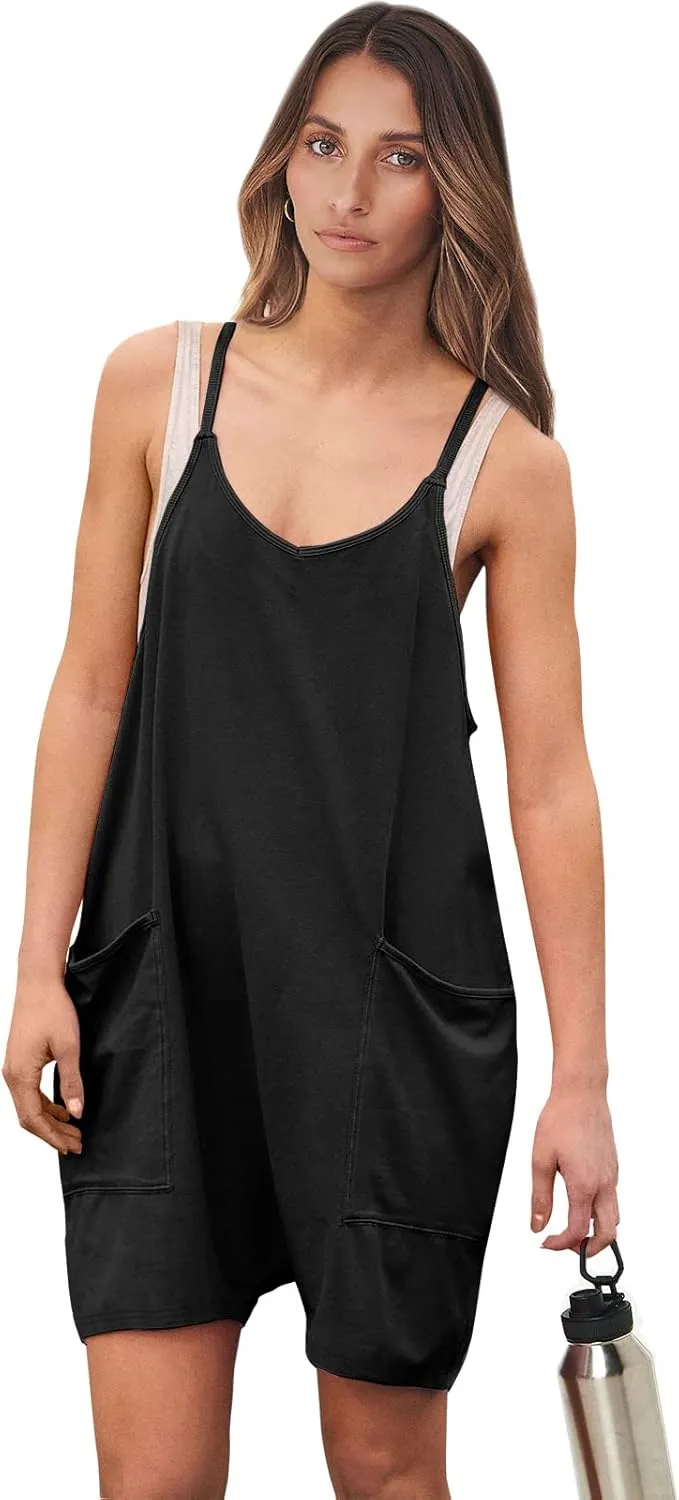 ANRABESS Womens Rompers Summer Casual Loose Sleeveless Overalls Spaghetti Strap Shorts Jumpsuit 2025 Beach Vacation Outfits