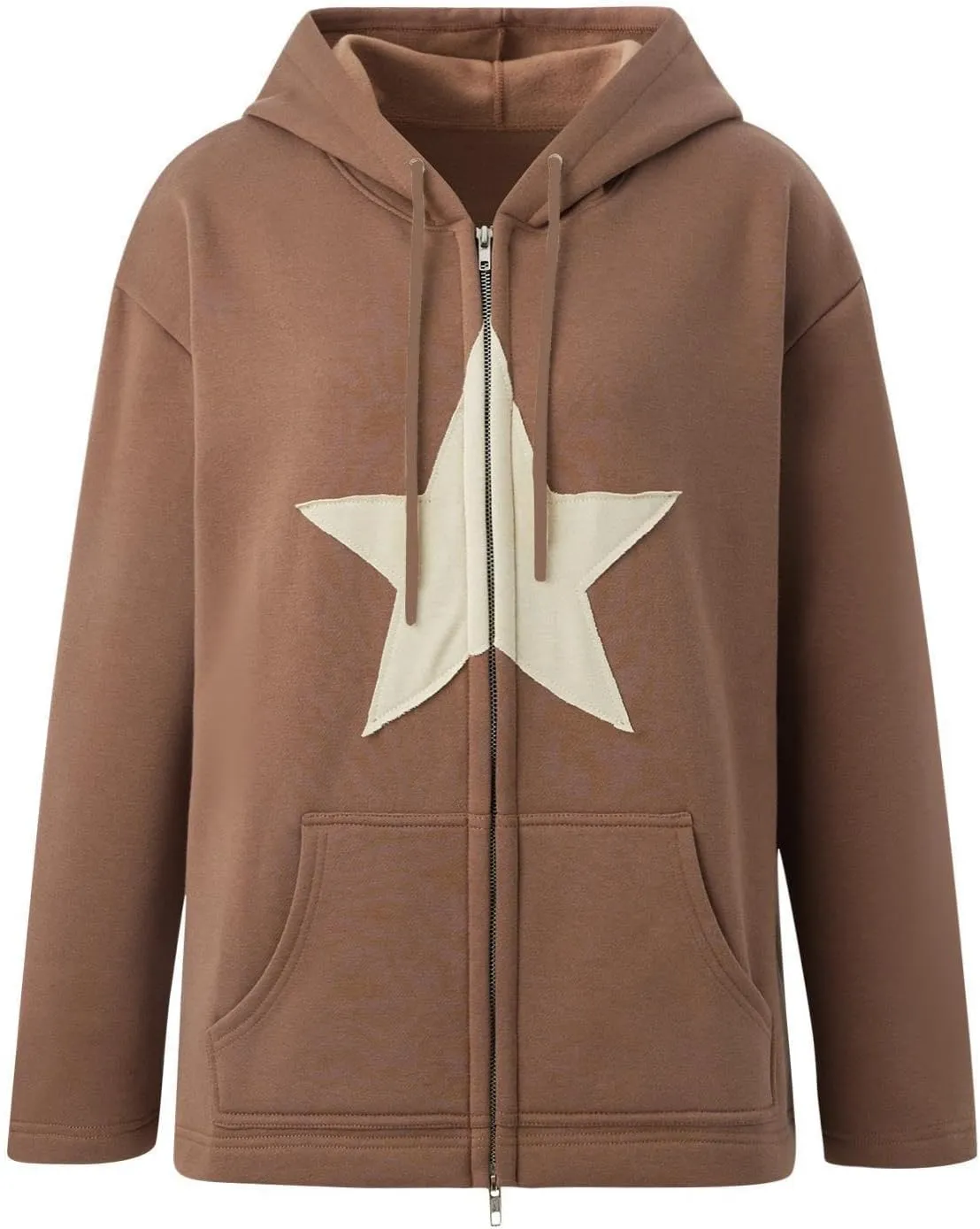 Aobiono Women Men Y2K Star Fleece Lined Jacket Zip Up Oversized Hoodie Thermal Emo Grunge Alt Graphic Baggy Hooded Sweatshirt