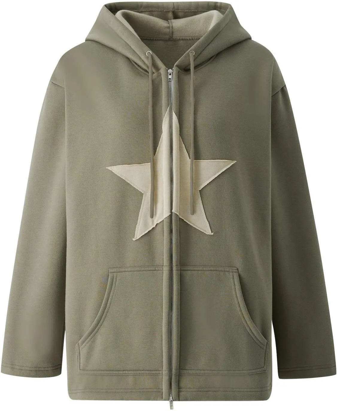 Aobiono Women Men Y2K Star Fleece Lined Jacket Zip Up Oversized Hoodie Thermal Emo Grunge Alt Graphic Baggy Hooded Sweatshirt