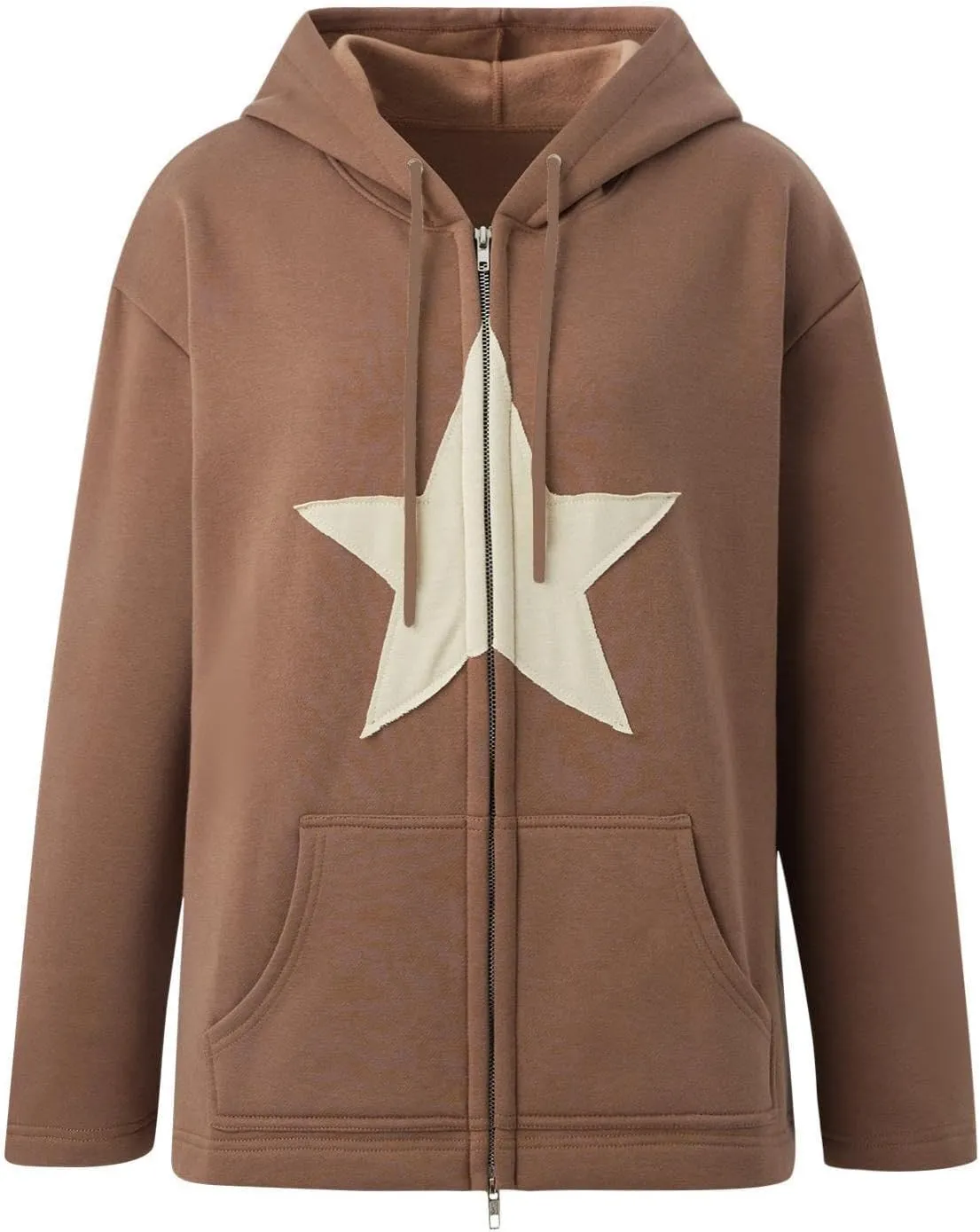 Aobiono Women Men Y2K Star Fleece Lined Jacket Zip Up Oversized Hoodie Thermal Emo Grunge Alt Graphic Baggy Hooded Sweatshirt