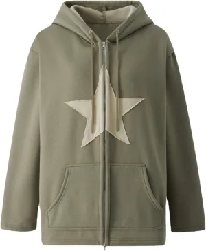 Aobiono Women Men Y2K Star Fleece Lined Jacket Zip Up Oversized Hoodie Thermal Emo Grunge Alt Graphic Baggy Hooded Sweatshirt