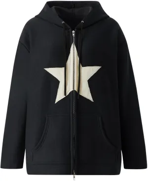 Aobiono Women Men Y2K Star Fleece Lined Jacket Zip Up Oversized Hoodie Thermal Emo Grunge Alt Graphic Baggy Hooded Sweatshirt