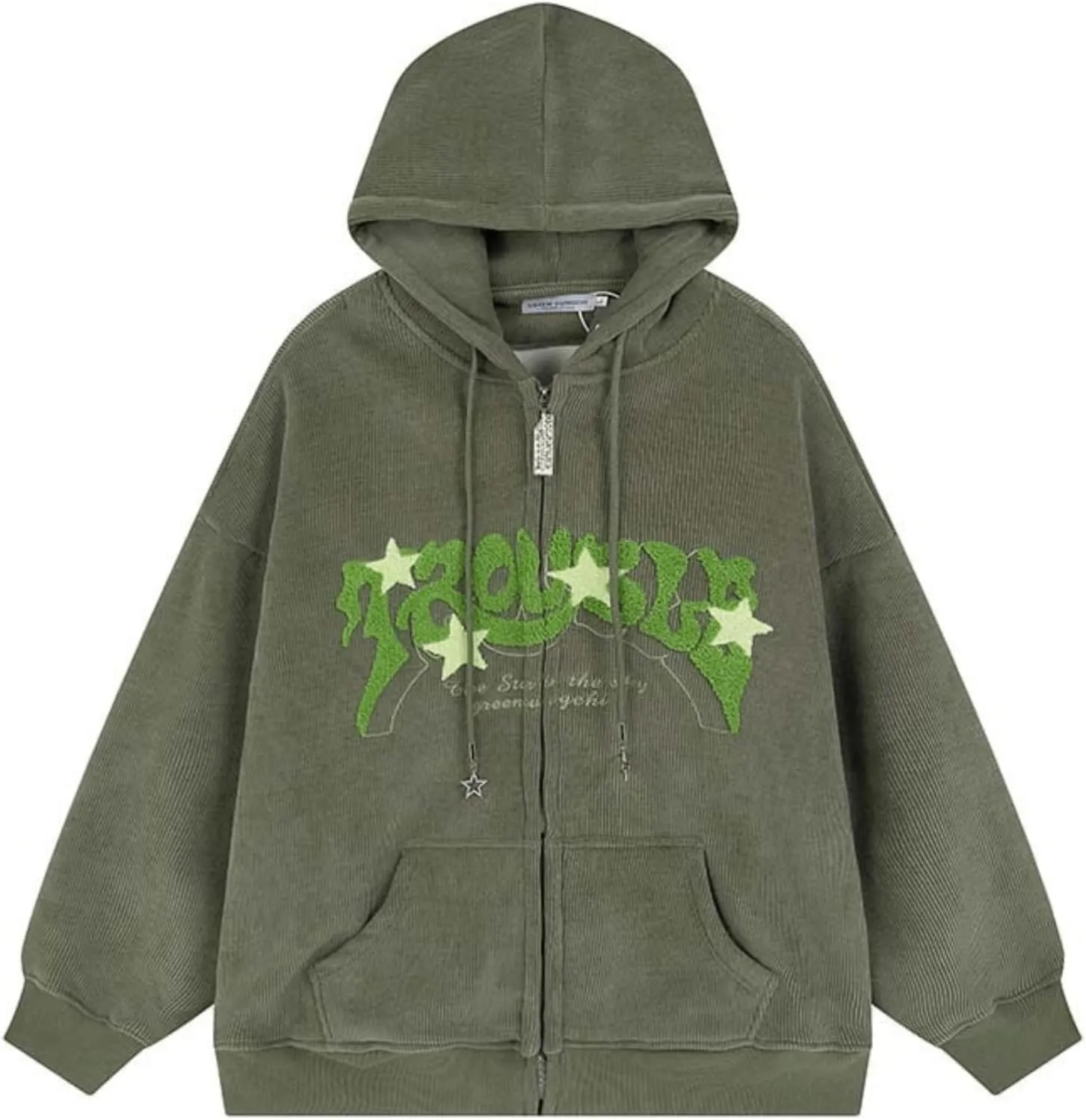 Aobiono Women Men Y2K Star Zip Up Jacket Oversized Hoodie Vintage Fleece Japanese Harajuku Emo Grunge Baggy Hooded Sweatshirt