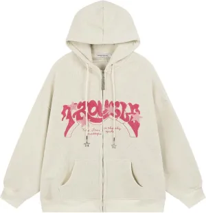 Aobiono Women Men Y2K Star Zip Up Jacket Oversized Hoodie Vintage Fleece Japanese Harajuku Emo Grunge Baggy Hooded Sweatshirt