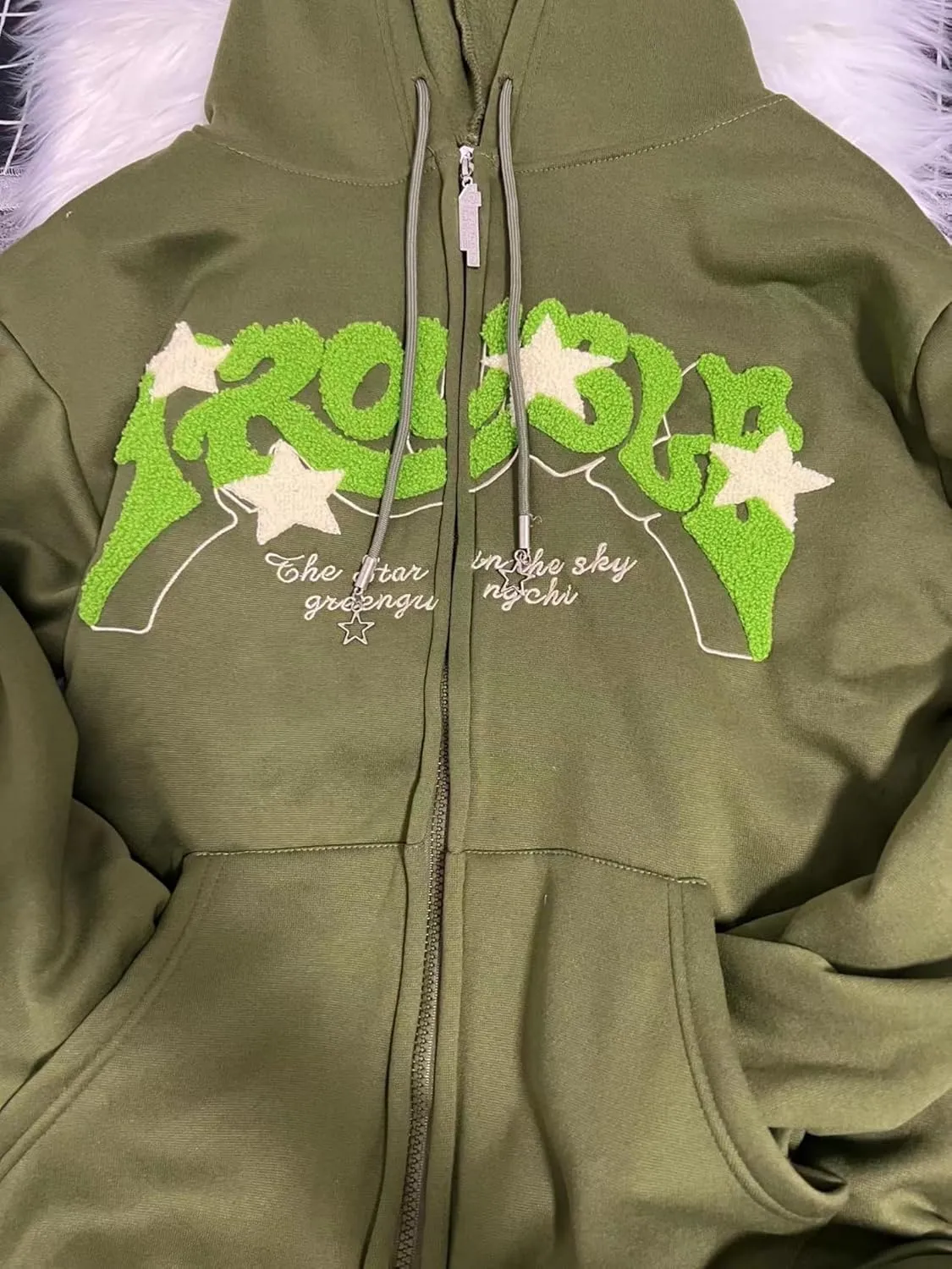 Aobiono Women Men Y2K Star Zip Up Jacket Oversized Hoodie Vintage Fleece Japanese Harajuku Emo Grunge Baggy Hooded Sweatshirt