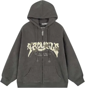 Aobiono Women Men Y2K Star Zip Up Jacket Oversized Hoodie Vintage Fleece Japanese Harajuku Emo Grunge Baggy Hooded Sweatshirt