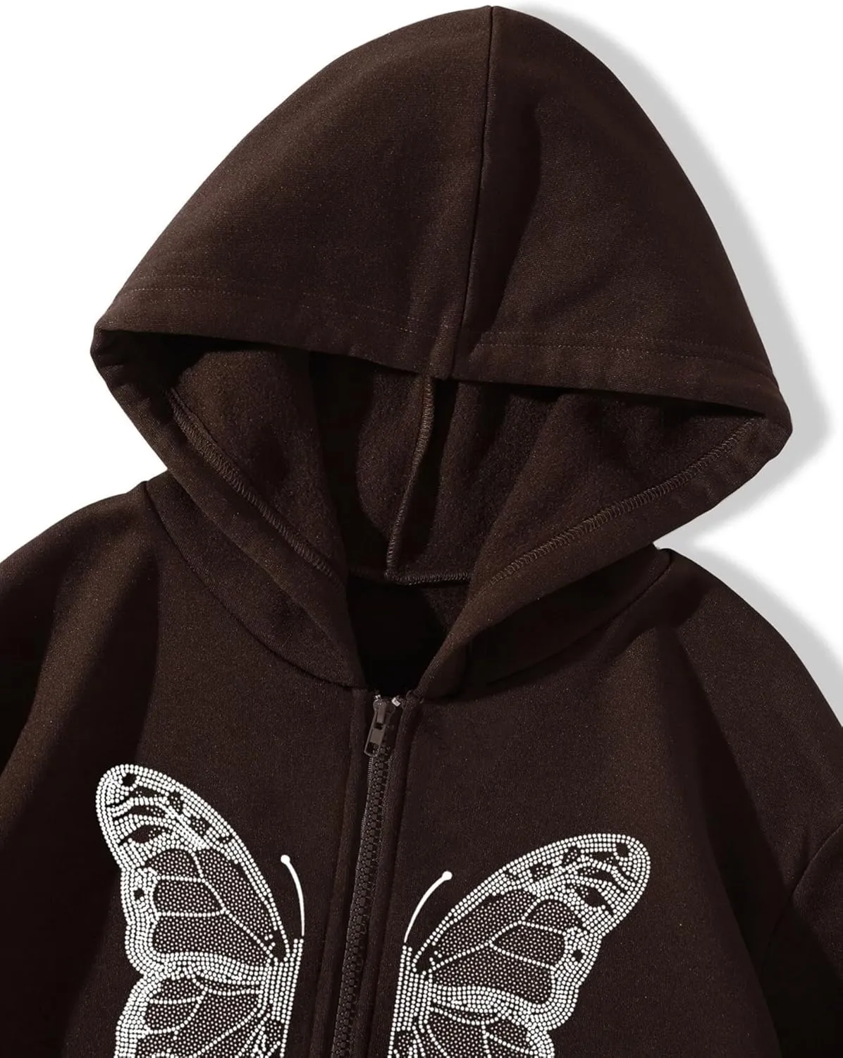 Aobiono Women Men Y2K Zip Up Oversized Hoodie Butterfly Skeleton Rhinestone Gothic Emo Grunge Alt Graphic Baggy Fleece Jacket