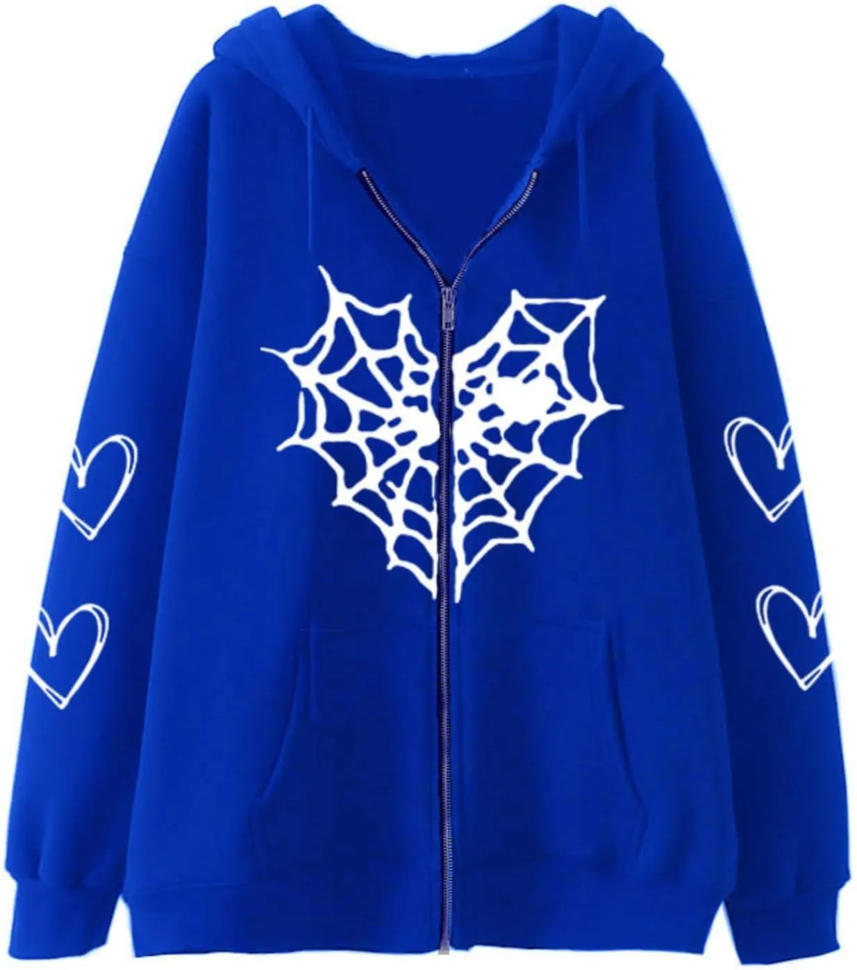 Aobiono Women Men Y2K Zip Up Oversized Hoodie Gothic Spider Web Heart Emo Grunge Jacket Alt Graphic Baggy Dark Academia 90s