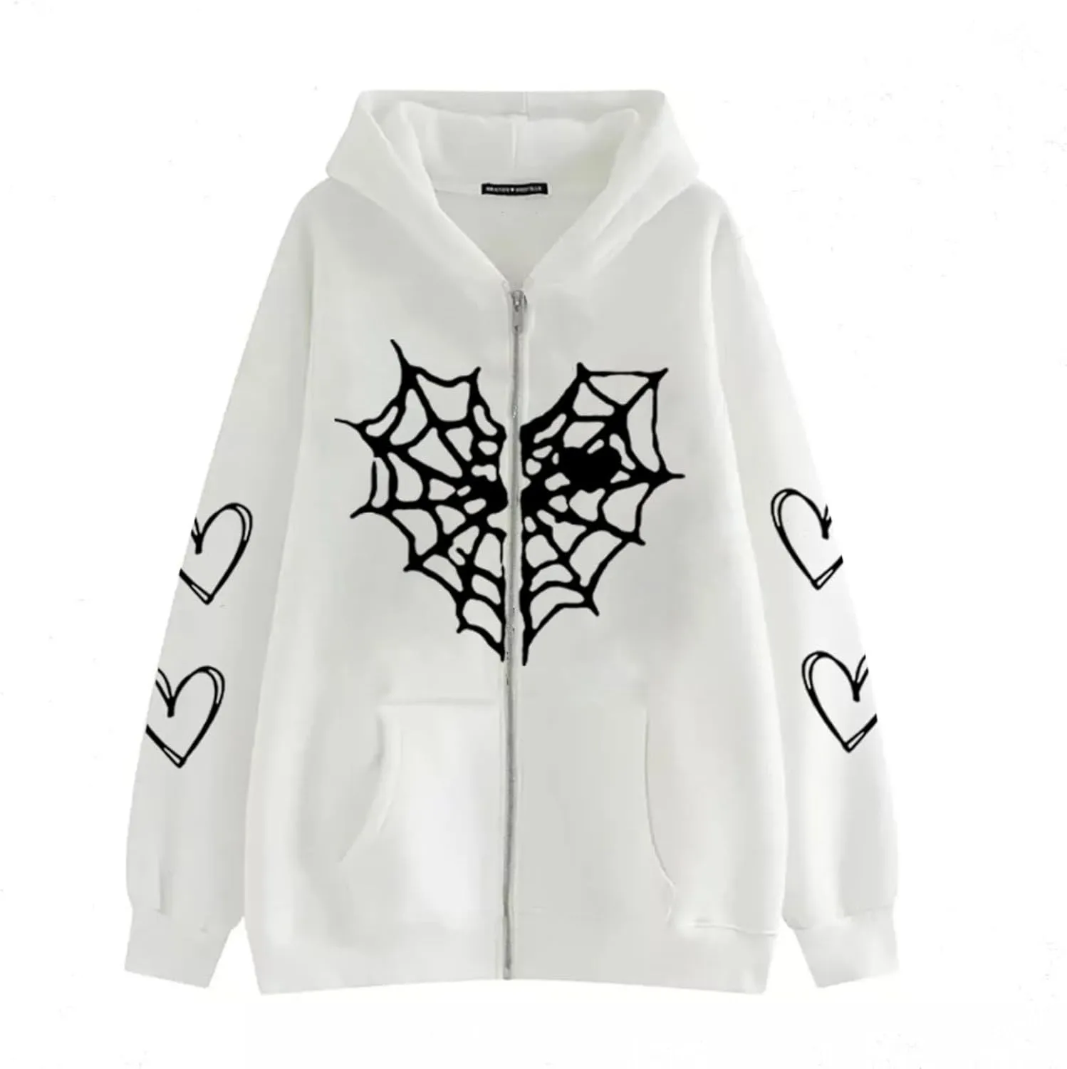 Aobiono Women Men Y2K Zip Up Oversized Hoodie Gothic Spider Web Heart Emo Grunge Jacket Alt Graphic Baggy Dark Academia 90s