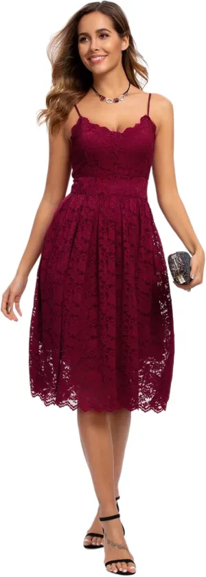 Atnlewhi Womens Spaghetti Strap V Neck Sleeveless A Line Lace Dresses for Evening Cocktail Formal Wedding Guest