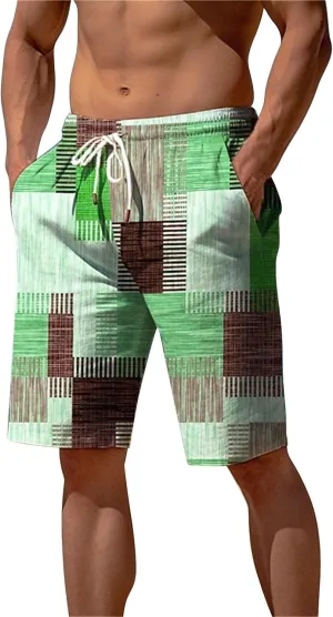 Bermuda Shorts for Men Knee Length Plaid Casual Bottoms Lightweight Fashion Summer Beach Short Comfy Breathable Pant