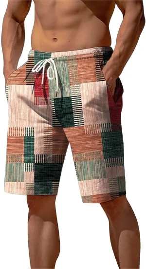 Bermuda Shorts for Men Knee Length Plaid Casual Bottoms Lightweight Fashion Summer Beach Short Comfy Breathable Pant
