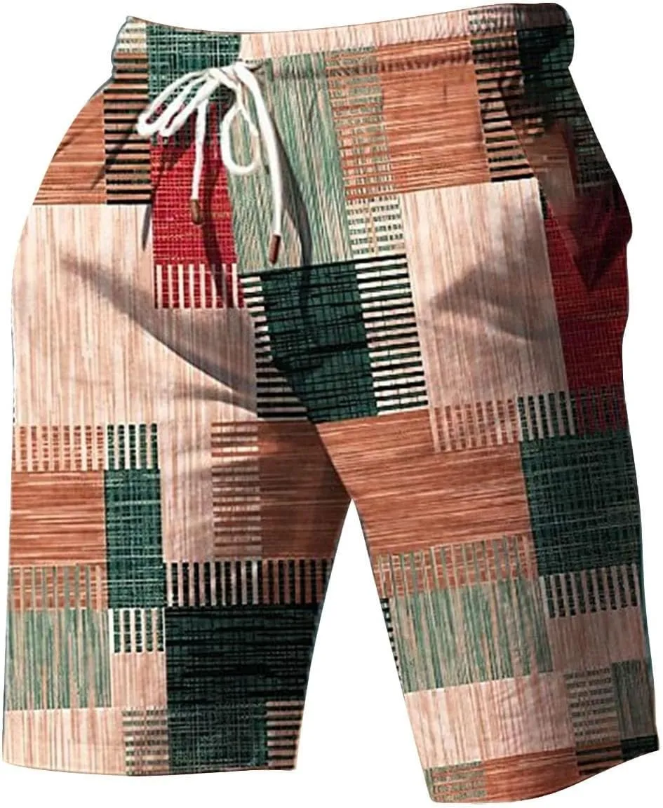 Bermuda Shorts for Men Knee Length Plaid Casual Bottoms Lightweight Fashion Summer Beach Short Comfy Breathable Pant