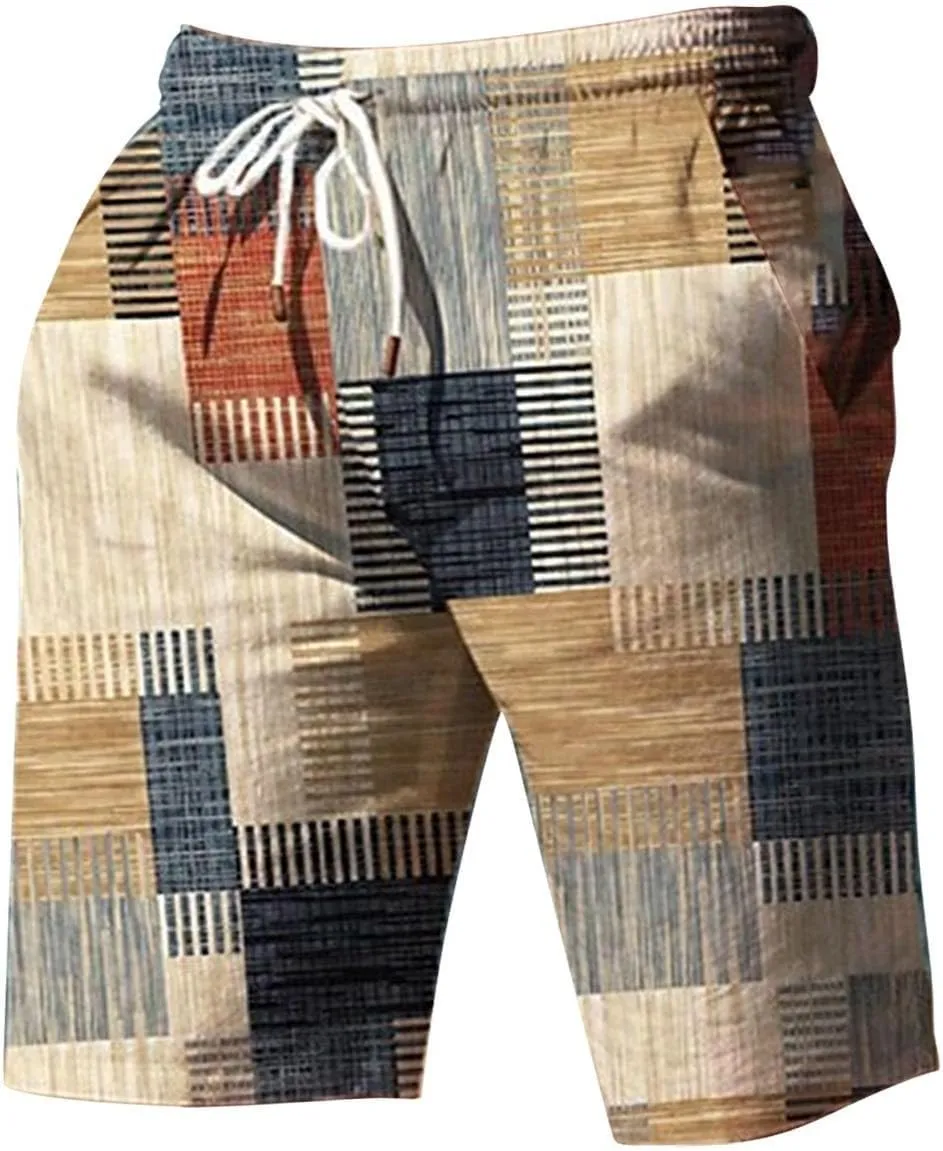Bermuda Shorts for Men Knee Length Plaid Casual Bottoms Lightweight Fashion Summer Beach Short Comfy Breathable Pant