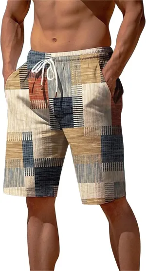 Bermuda Shorts for Men Knee Length Plaid Casual Bottoms Lightweight Fashion Summer Beach Short Comfy Breathable Pant