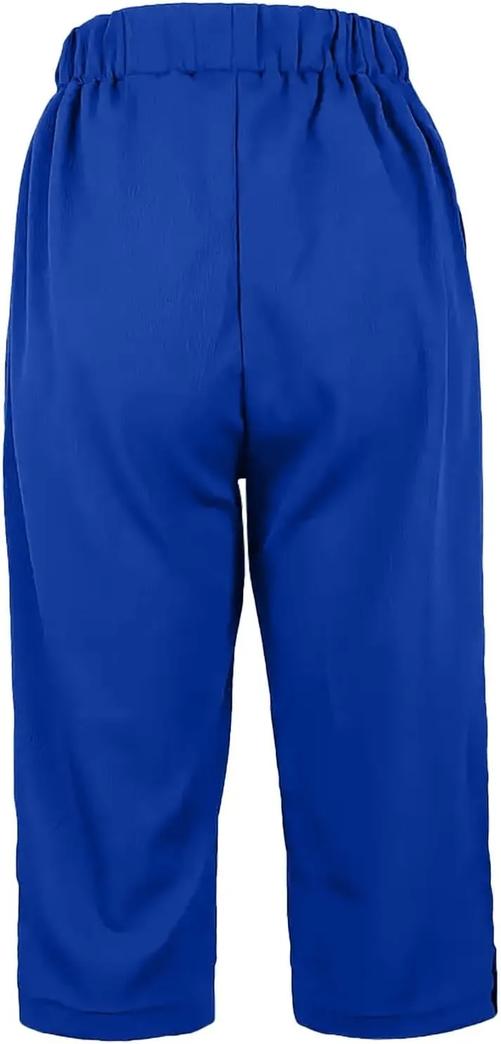 Capri Pants for Women Straight Wide Leg High Waist Linen Summer Clothing Lightweight Baggy Trousers