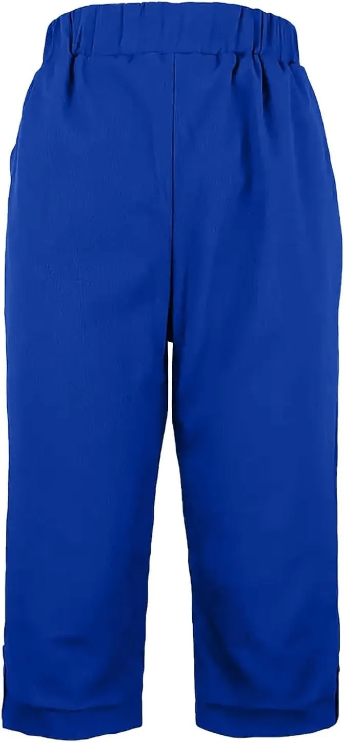 Capri Pants for Women Straight Wide Leg High Waist Linen Summer Clothing Lightweight Baggy Trousers