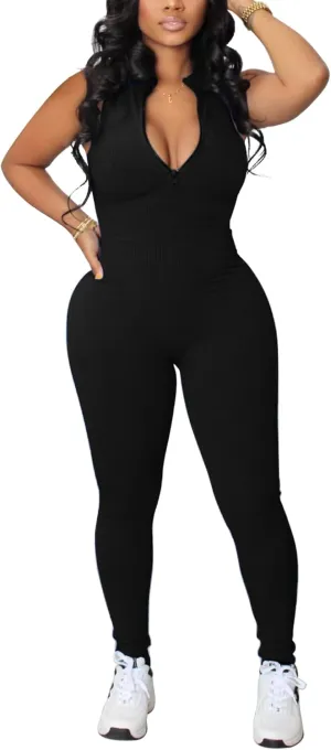 chicyes Women's Bodycon Sexy Jumpsuits Workout Seamless One Piece Ribbed Zipper Rompers 2025