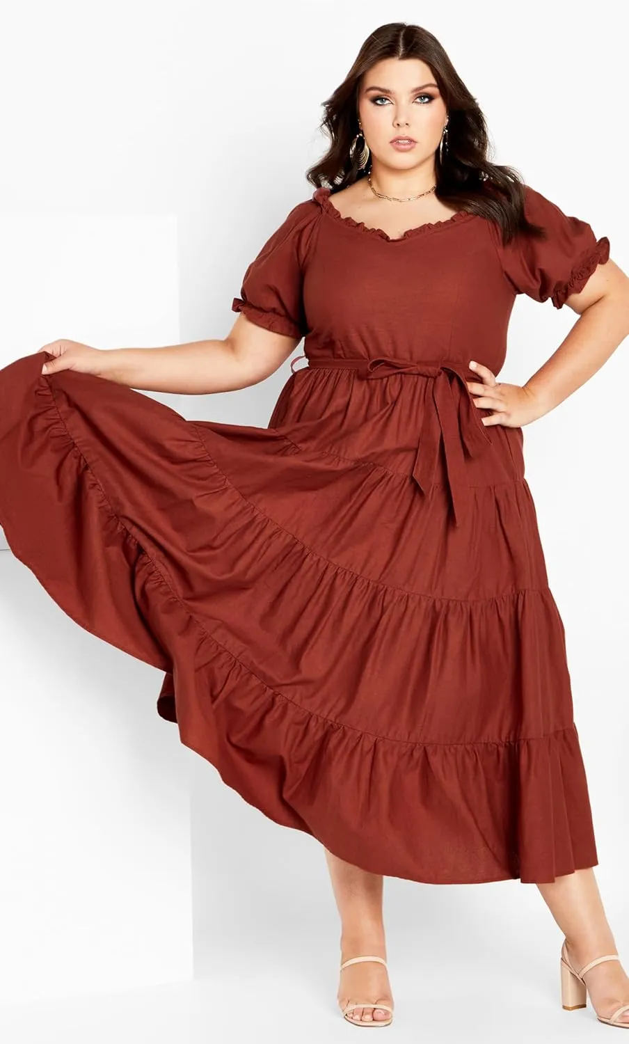 City Chic Women's Apparel Women's Plus Size Maxi Puff SLV