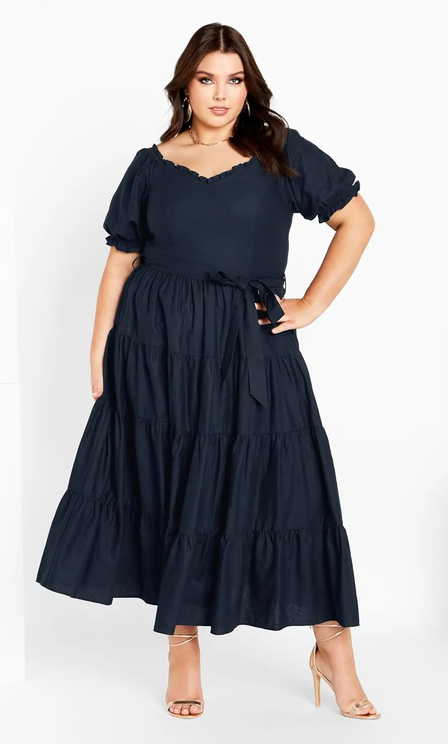 City Chic Women's Apparel Women's Plus Size Maxi Puff SLV