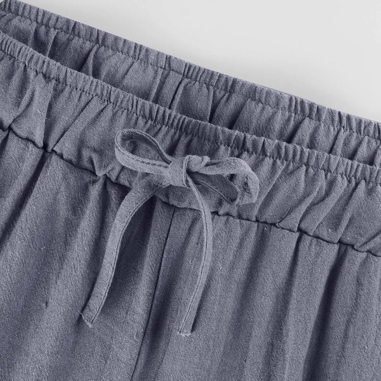 Cotton Linen Pants Women Summer Casual Wide Leg Loose Trousers Drawstring High Waist Palazzo Pants with Pocket