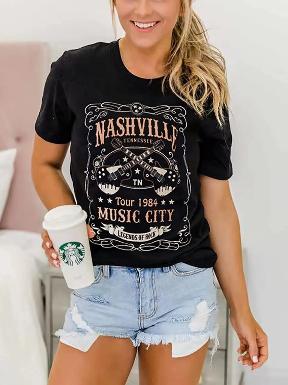 Country Music T Shirt for Women Summer Crew Neck Short Sleeve Loose Vacation Tee Tops
