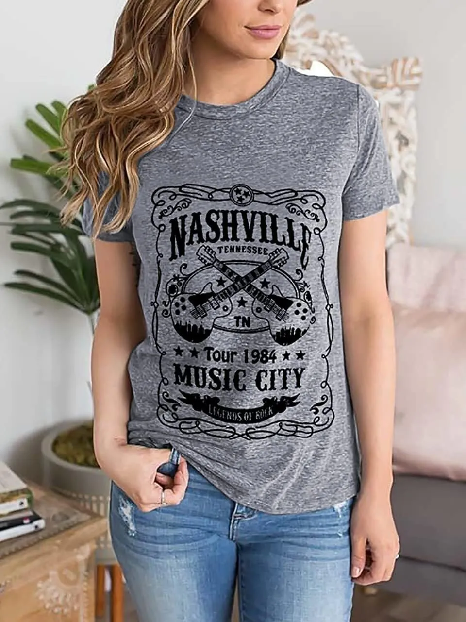 Country Music T Shirt for Women Summer Crew Neck Short Sleeve Loose Vacation Tee Tops