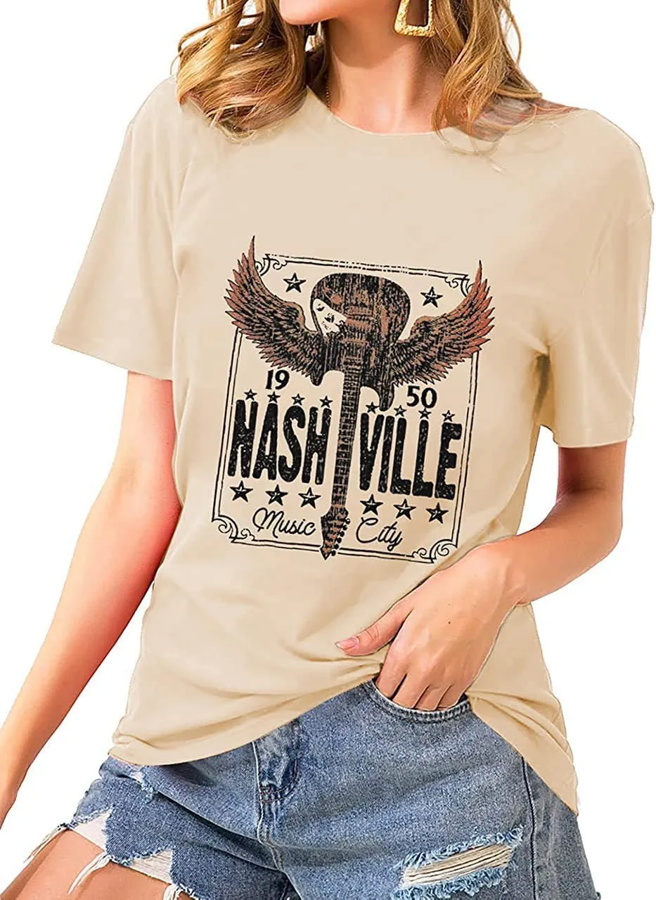 Country Music T Shirt for Women Summer Crew Neck Short Sleeve Loose Vacation Tee Tops