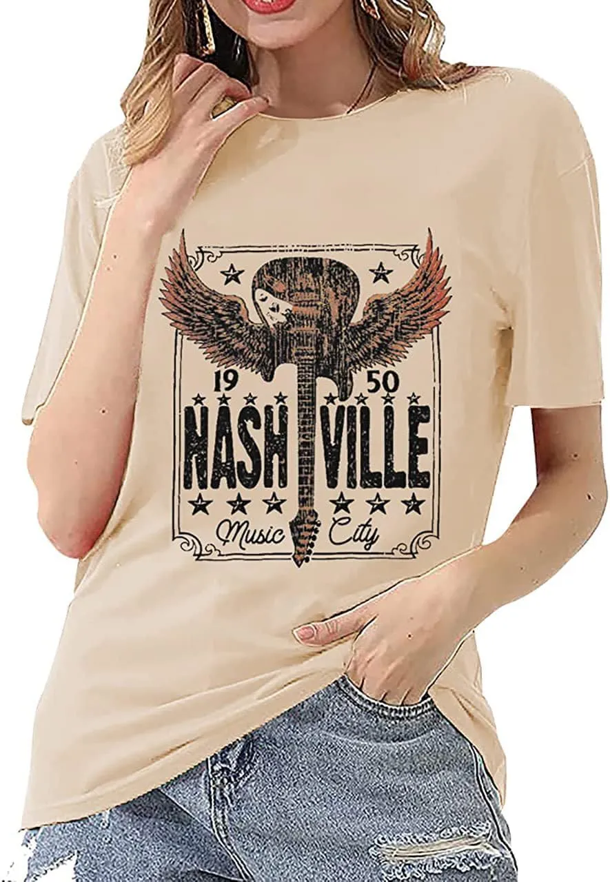 Country Music T Shirt for Women Summer Crew Neck Short Sleeve Loose Vacation Tee Tops