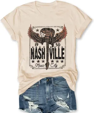 Country Music T Shirt for Women Summer Crew Neck Short Sleeve Loose Vacation Tee Tops