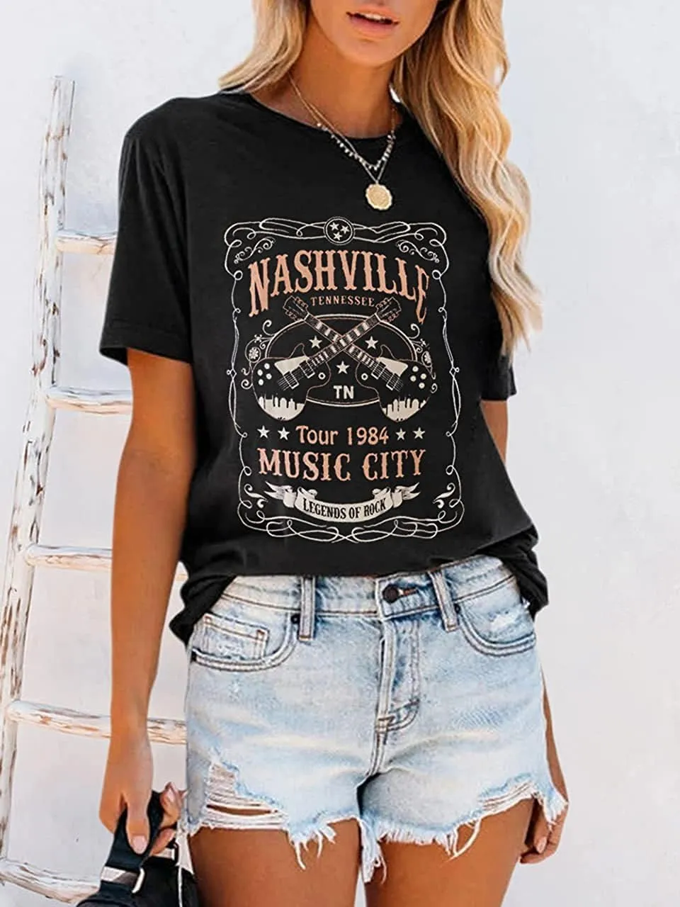 Country Music T Shirt for Women Summer Crew Neck Short Sleeve Loose Vacation Tee Tops