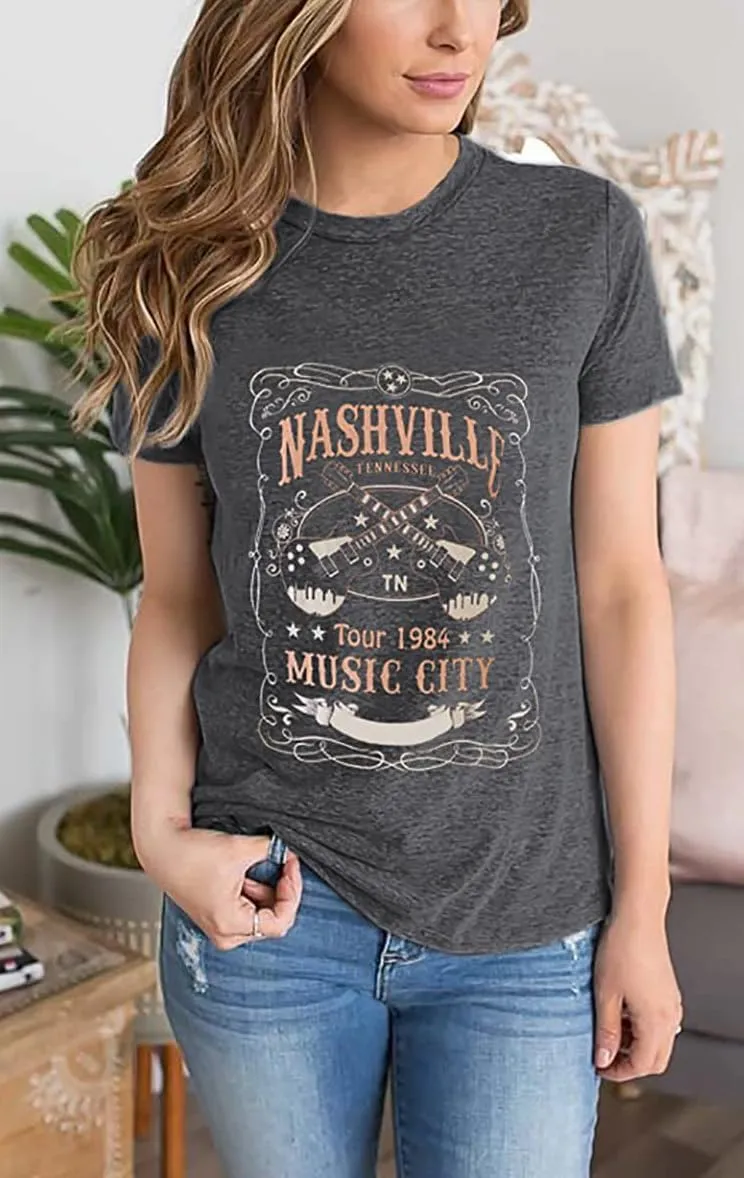 Country Music T Shirt for Women Summer Crew Neck Short Sleeve Loose Vacation Tee Tops